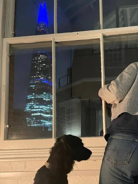 Milo and Me, looking out to the Shard at night